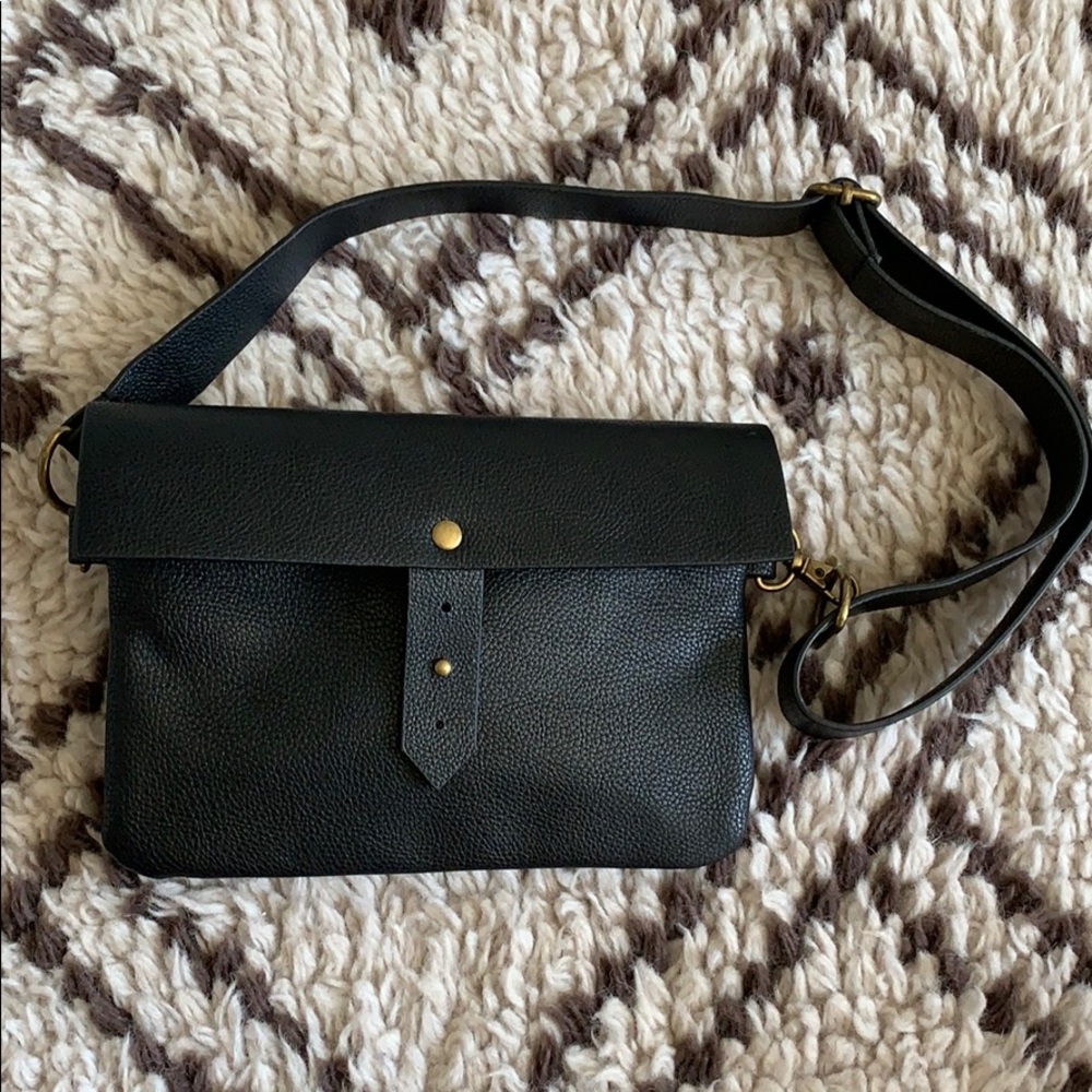 Black Faux Leather Belt Bag